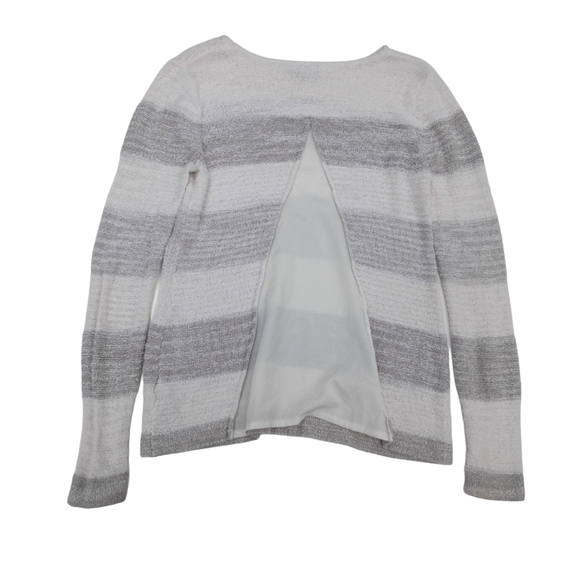 Womens Medium Calvin Klien Jeans Gray and White knit Striped Long Sleeve Sweater - Picture 2 of 7